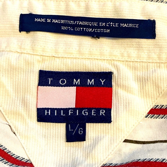 Men’s long sleeve Tommy Hilfiger white with red stripes shirt with front pocket - Picture 2 of 3